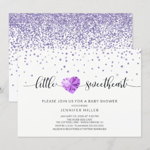 Invitation Petite amoureuse de coeur mauve Baby shower des fi