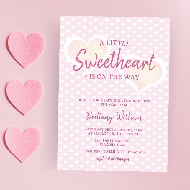 Invitation Petite amoureuse rose Baby shower Coeurs de fille (Créateur téléchargé)