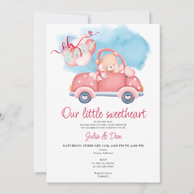 Invitation Petite amoureuse Teddy Bear Valentine Baby shower (Devant)