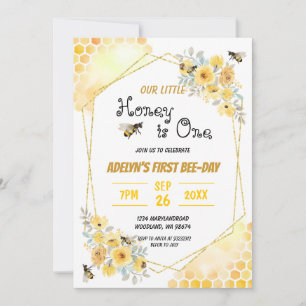 Invitation Petite Aquarelle Florale de Miel Abeille 1er Anniv
