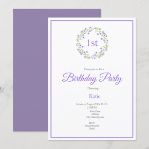 Invitation Petite aquarelle violette fleurit couronne