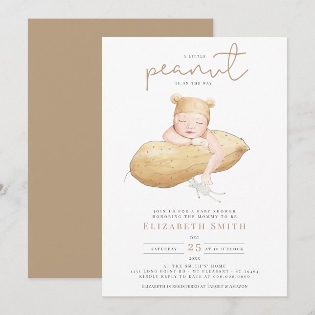 Invitation Petite arachide Aquarelle neutre pour le genre Cha (Devant / Derrière)