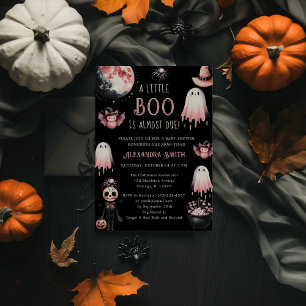 Invitation Petite Baby shower fille Boo rose et noir Hallowee