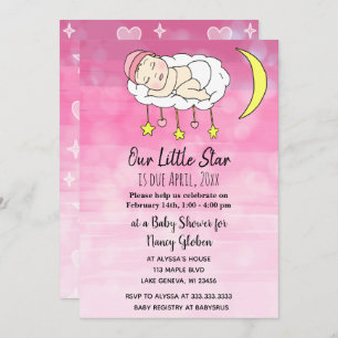 Invitation Petite bébé rose étoiles et lunes filles
