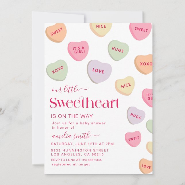 Invitation Petite bonbons amoureuse Valentines Baby shower de (Devant)