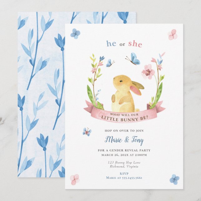 Invitation Petite Bunny Genre Reveillez Invitation, Lui ou El (Devant / Derrière)