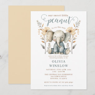 Invitation Petite cacahuète bébé éléphant Pêche bleu Baby sho
