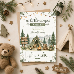 Invitation Petite campeuse Baby Shower Bois garçon extérieur