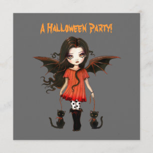 Invitation Petite chauve-souris vampire chats gothiques Hallo