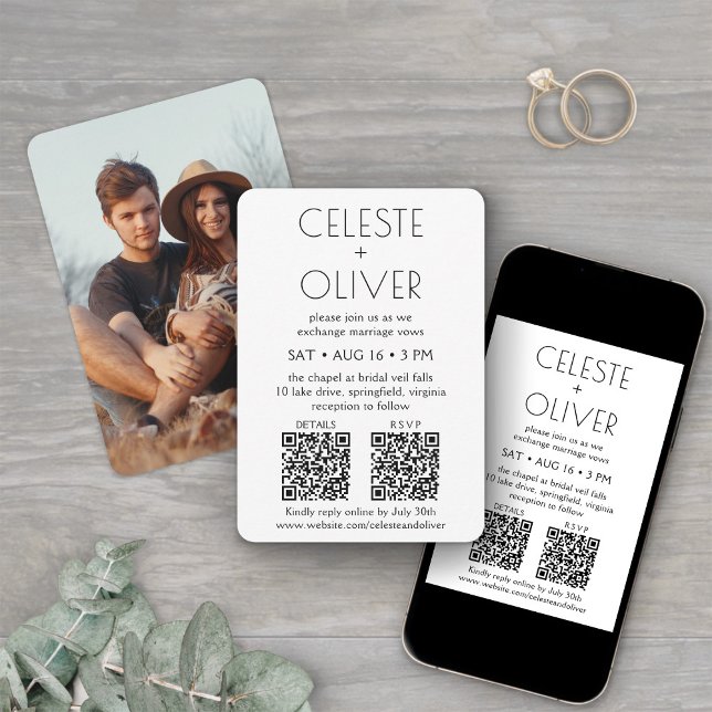 Invitation Petite Chic Deco All-In-One QR Codes Mariage photo (Créateur téléchargé)
