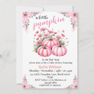 Invitation petite citrouille à fleurs roses douche bébé