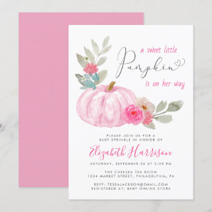 Invitation Petite Citrouille Aquarelle Bébé Fille Parsemer