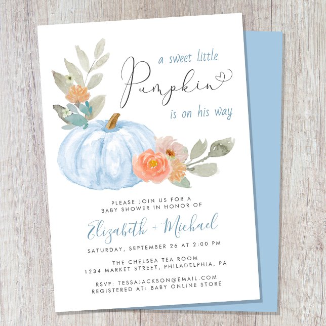 Invitation Petite Citrouille Aquarelle bébé garçon Couples Do (Créateur téléchargé)