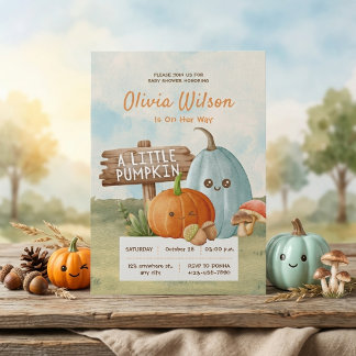 Invitation Petite Citrouille Aquarelle Bleue Fête de Naissanc