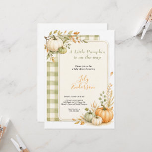Invitation petite citrouille aquarelle gingham vert baby show
