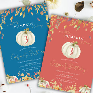 Invitation Petite Citrouille Automne Aquarelle Bleu