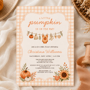 Invitation Petite Citrouille Baby Shower à Carreaux