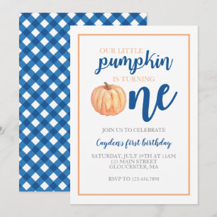 Invitation Petite citrouille bleu premier anniversaire d'auto