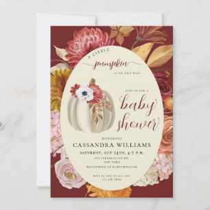 Invitation Petite citrouille bordeaux florale bébé shower aut