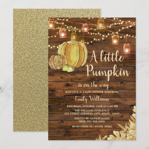 Invitation Petite Citrouille en Bois Rustique Baby Shower d'A