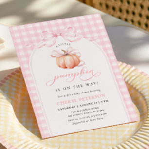 Invitation Petite Citrouille en Route Ruban Rose Baby Shower