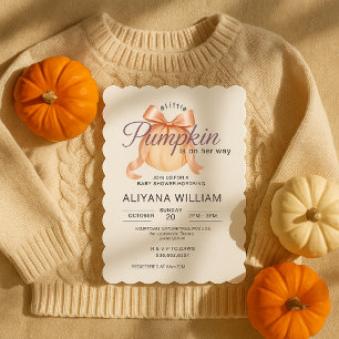 Invitation Petite Citrouille en Route Ruban Rose Baby Shower