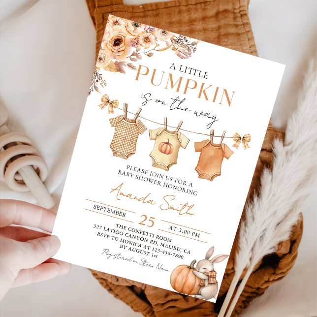 Invitation Petite Citrouille Floral Automne Baby shower Invit (Créateur téléchargé)