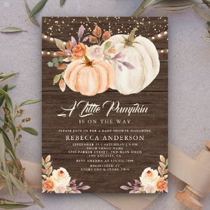 Invitation Petite Citrouille Floral Terreux Bois Baby Shower
