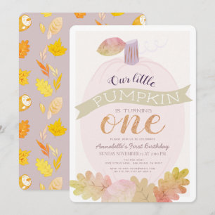 Invitation Petite Citrouille Lavender Rose fille 1er annivers