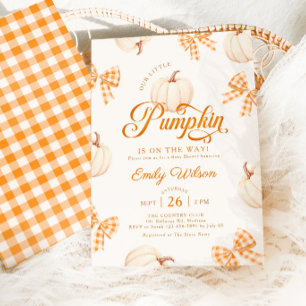 Invitation Petite Citrouille Nouuds à Carreaux Baby Shower