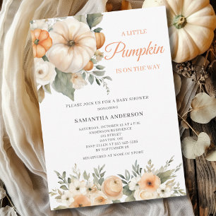Invitation Petite Citrouille Orange Fleur Blanche Baby Shower