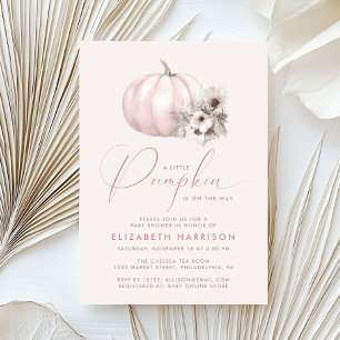 Invitation Petite Citrouille Rose Floral Boho Fête de Bébé Fi