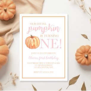 Invitation Petite Citrouille Rose Pastel Automne Premier Anni