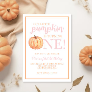 Invitation Petite Citrouille Rose Pastel Automne Premier Anni