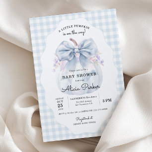 Invitation Petite citrouille ruban bleu gingham garçon baby s