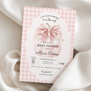 Invitation Petite citrouille ruban rose gingham shower bébé f