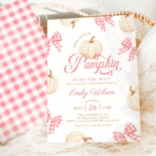 Invitation Petite Citrouille Rubans Roses à Carreaux Baby Sho