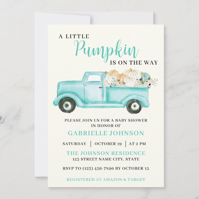 Invitation Petite Citrouille Rustic Automne Baby shower Invit (Devant)
