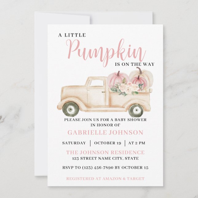 Invitation Petite Citrouille Rustic Automne Baby shower Invit (Devant)