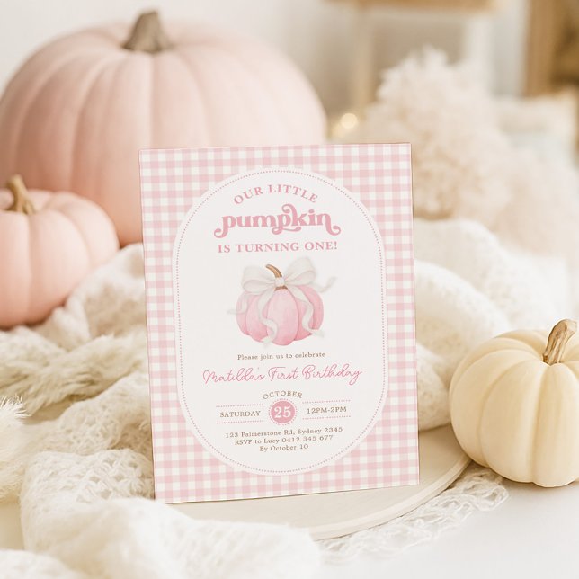Invitation Petite Citrouille Soft Pink Bow 1ère fête d'annive (Créateur téléchargé)