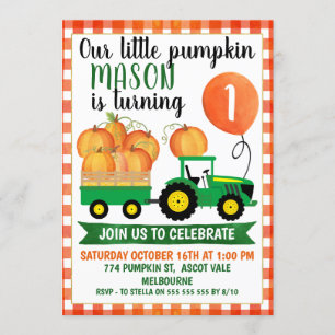 Invitation Petite Citrouille Tracteur 1er anniversaire Invita