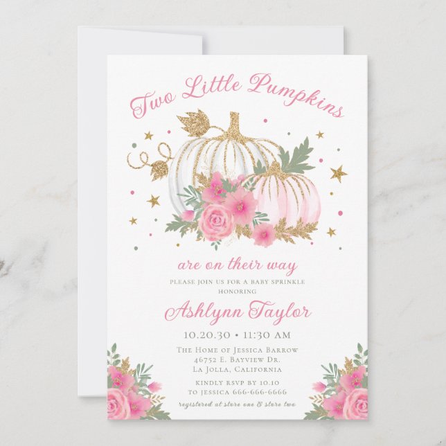 Invitation Petite Citrouille Twin Girl Baby Sprinkle Invitati (Devant)