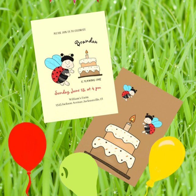 Invitation Petite coccinelle avec gâteau (Créateur téléchargé)