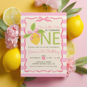 Invitation Petite Coquine Fruit Citron Rose Fête de 1er Anniv