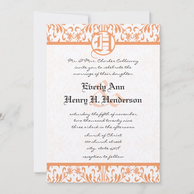 Invitation Petite Coral Damask Gris Font Mariage Inviter (Devant)