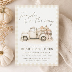 Invitation Petite Courge à Carreaux Baby Shower d'Automne