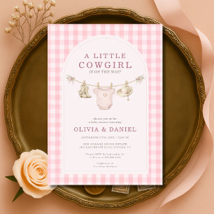Invitation Petite Cowgirl Linge Rose à Carreaux Baby Shower