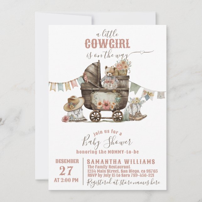 Invitation Petite cowgirl Wild West Boho Baby Girl Douche (Devant)
