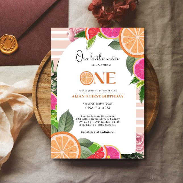 Invitation Petite Cutie Citrus Fruits Floraux 1er anniversair (Créateur téléchargé)