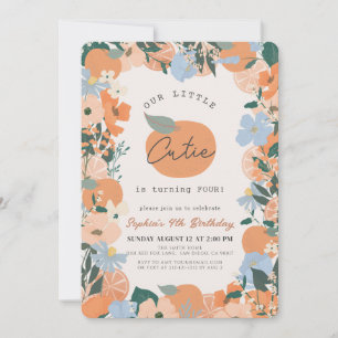 Invitation Petite Cutie Orange Floral Girl Anniversaire
